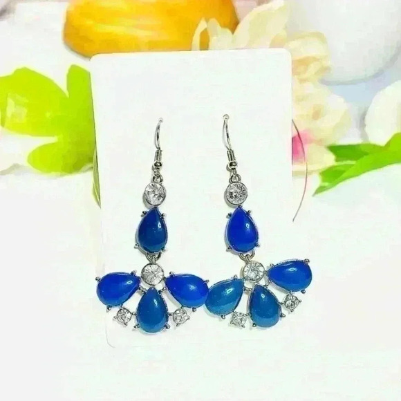 Blue Flower Statement Earrings - Picture 3 of 5